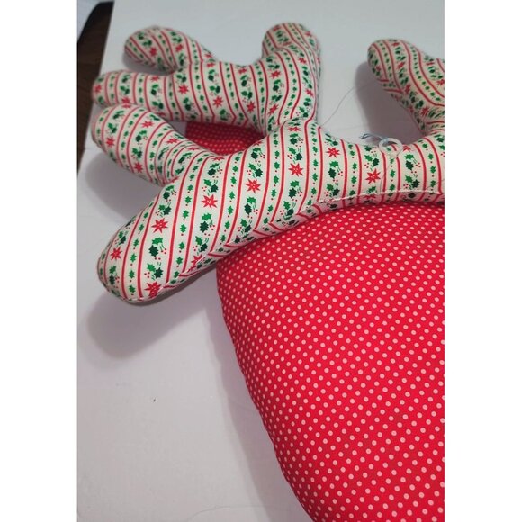 Large Handmade Red & White Polka Dot Reindeer Pillow Christmas Decor Mid Century - Picture 12 of 15